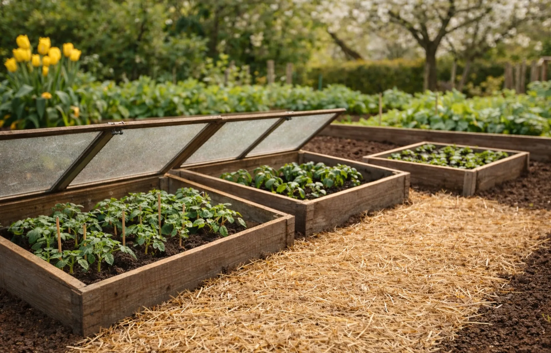 Zaailingen onder glas in april