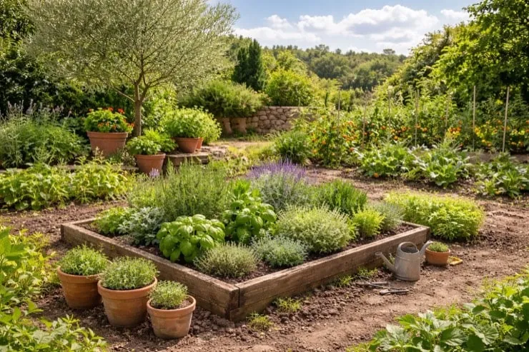 Mediterrane kruiden in moestuin
